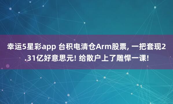 幸运5星彩app 台积电清仓Arm股票， 一把套现2.31亿好意思元! 给散户上了雕悍一课!