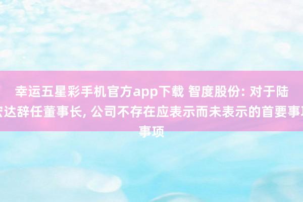 幸运五星彩手机官方app下载 智度股份: 对于陆宏达辞任董事长， 公司不存在应表示而未表示的首要事项